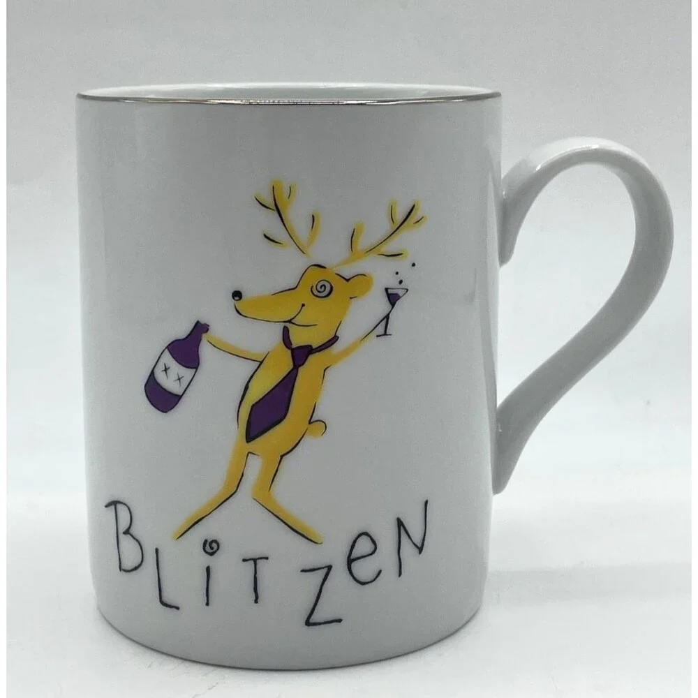 NEW Pottery Barn Reindeer Mug BLITZEN Platinum Trim